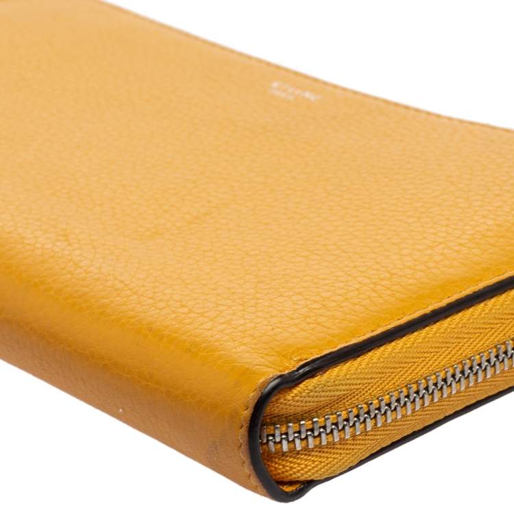 مملوكة مسبقًا Celine Mustard Yellow Leather Zip Around Wallet 