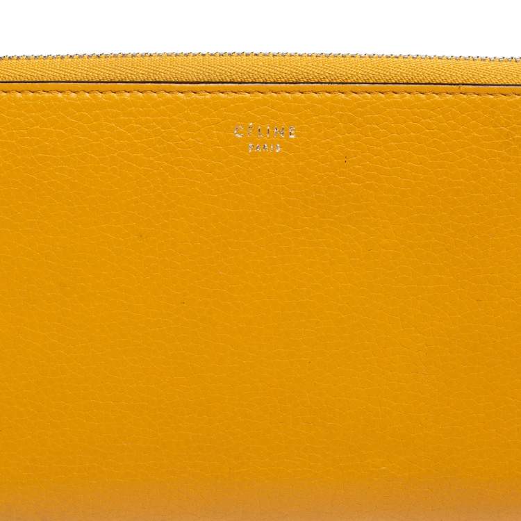 مملوكة مسبقًا Celine Mustard Yellow Leather Zip Around Wallet 