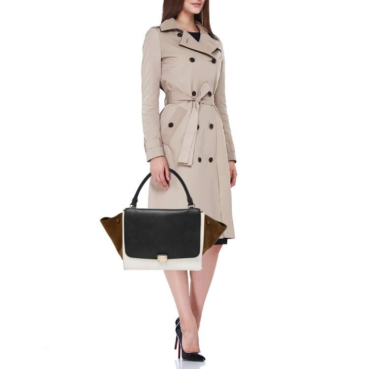 Pre Owned Celine Tri Color Leather and Suede Medium Trapeze Top Handle Bag