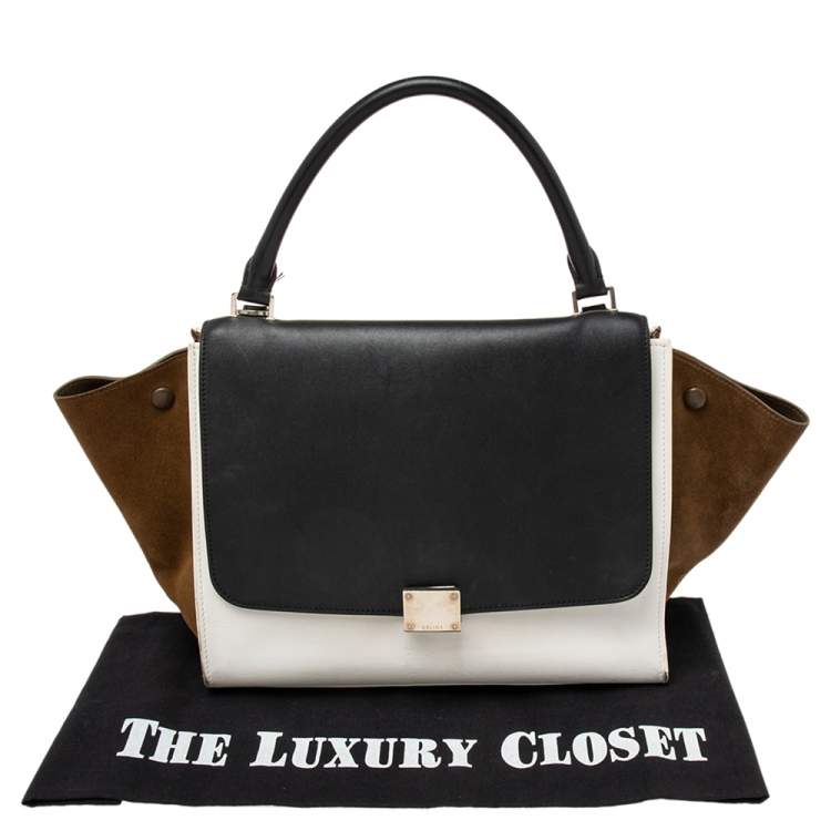 Pre Owned Celine Tri Color Leather and Suede Medium Trapeze Top Handle Bag