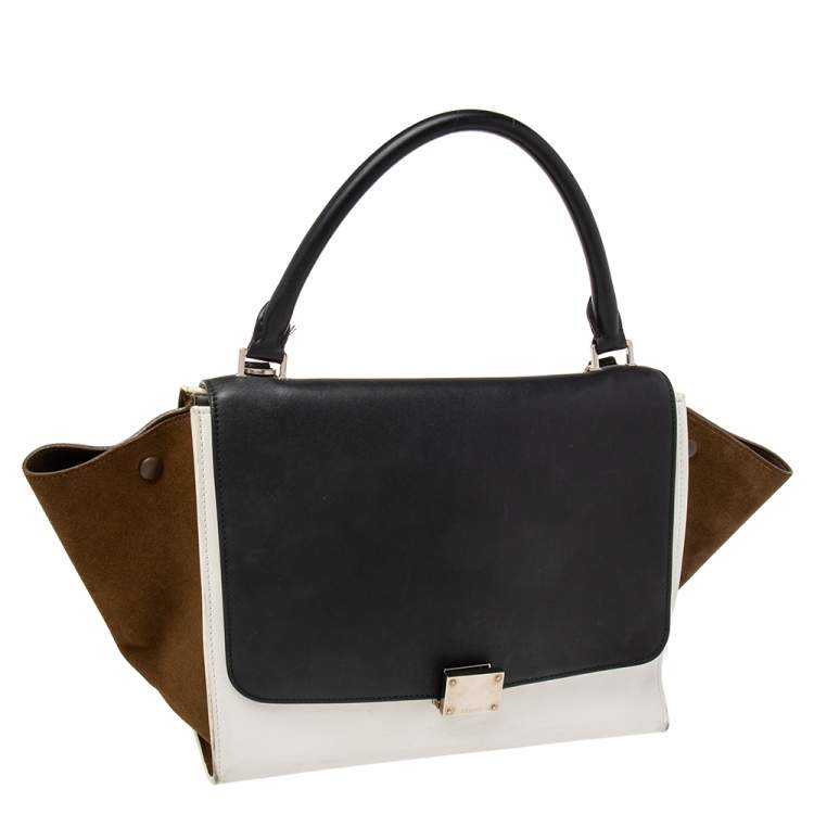 Pre Owned Celine Tri Color Leather and Suede Medium Trapeze Top Handle Bag