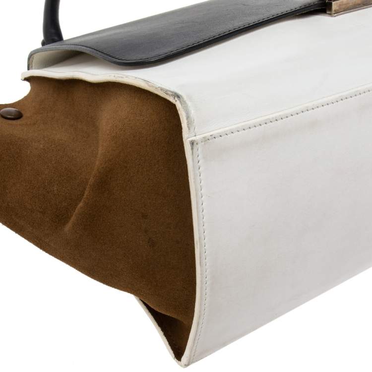 Pre Owned Celine Tri Color Leather and Suede Medium Trapeze Top Handle Bag
