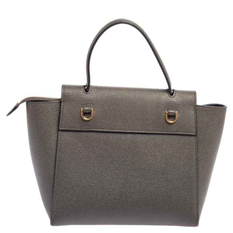 Pre Owned Celine Grey Grained Leather Nano Belt Top Handle Bag
