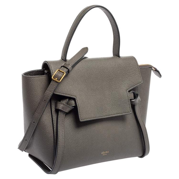 Pre Owned Celine Grey Grained Leather Nano Belt Top Handle Bag