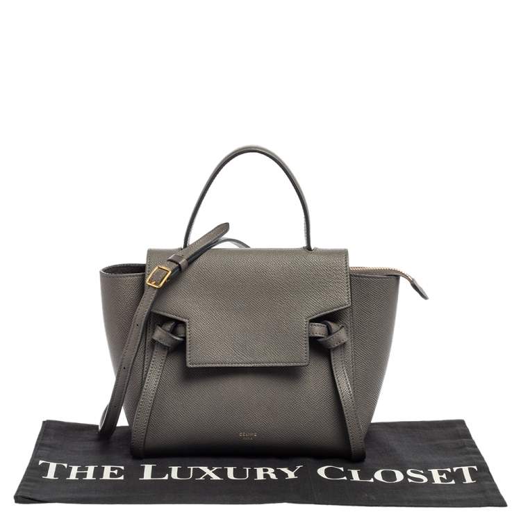 Pre Owned Celine Grey Grained Leather Nano Belt Top Handle Bag