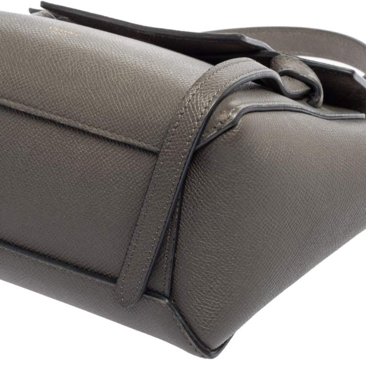 Pre Owned Celine Grey Grained Leather Nano Belt Top Handle Bag