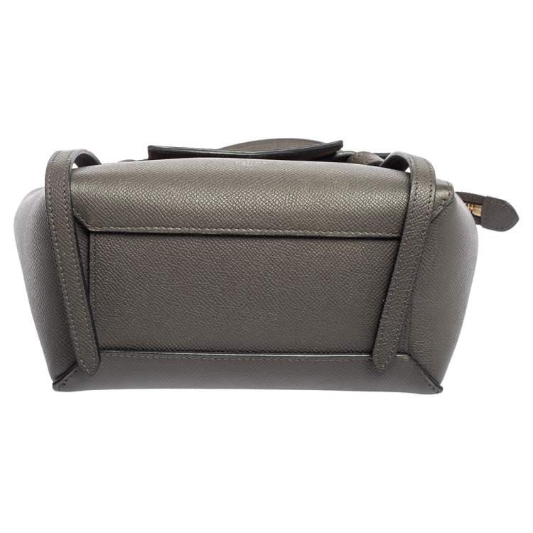 Pre Owned Celine Grey Grained Leather Nano Belt Top Handle Bag