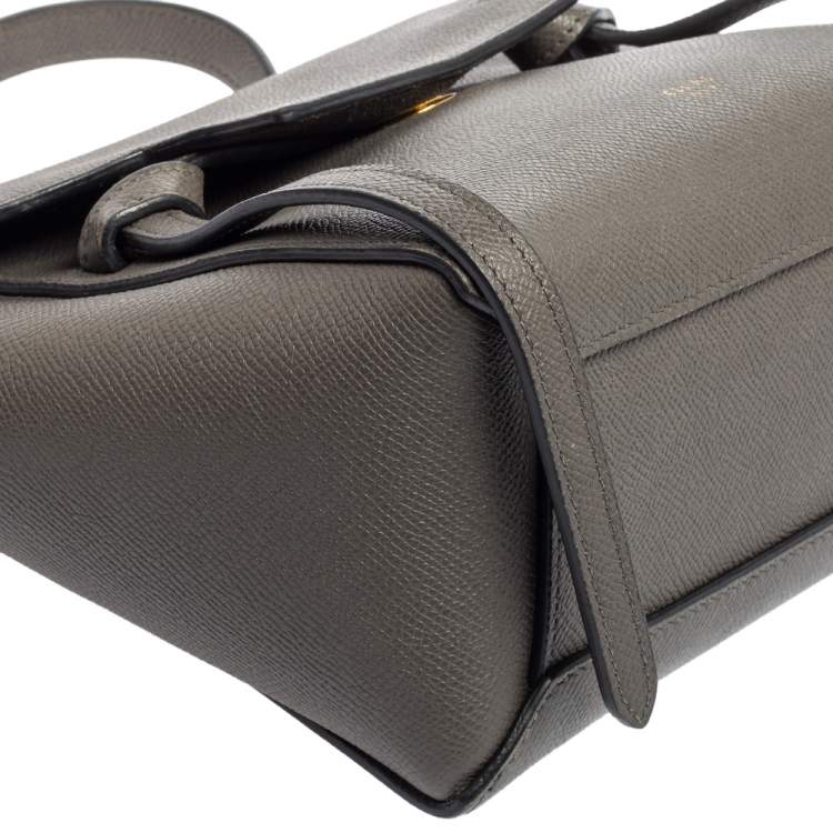Pre Owned Celine Grey Grained Leather Nano Belt Top Handle Bag