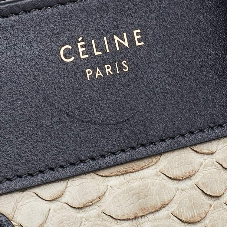 Pre Owned Celine Tri Color Python And Leather Micro Luggage Tote