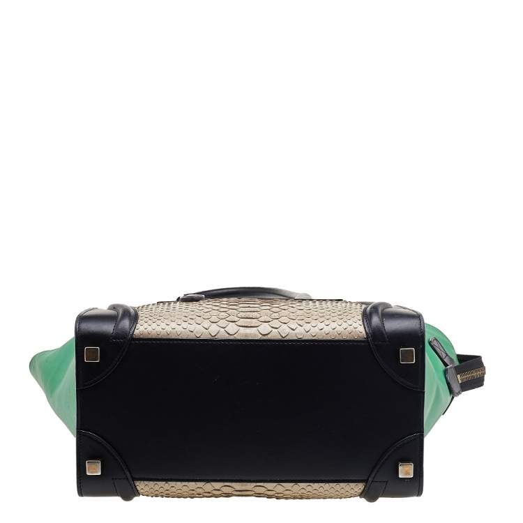 Pre Owned Celine Tri Color Python And Leather Micro Luggage Tote