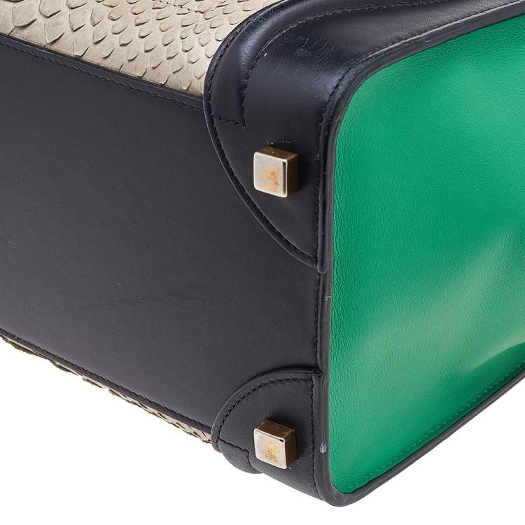 Pre Owned Celine Tri Color Python And Leather Micro Luggage Tote