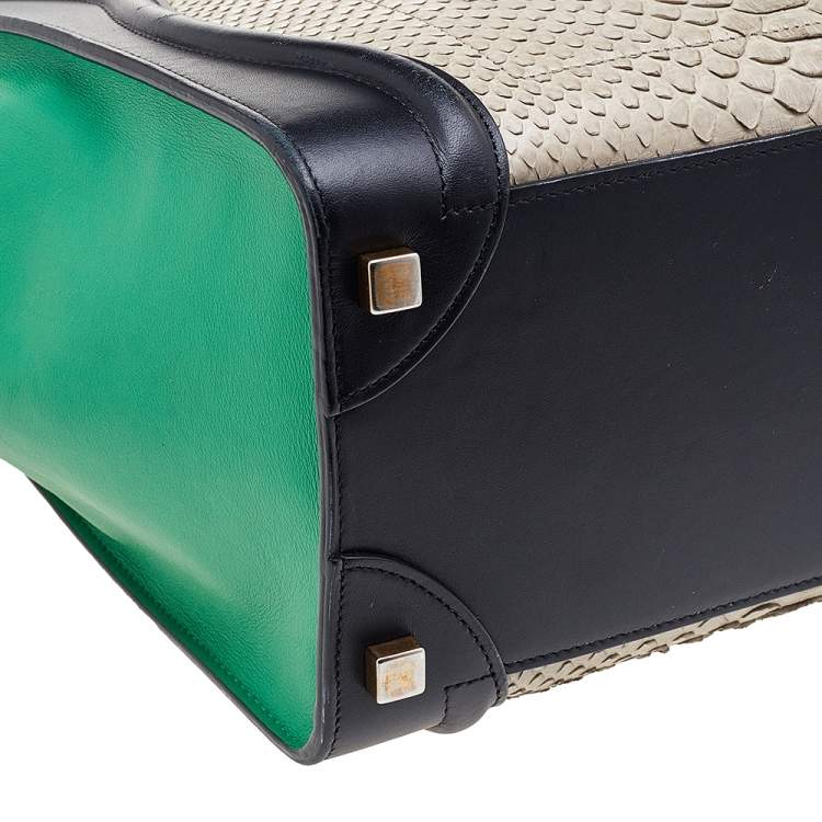 Pre Owned Celine Tri Color Python And Leather Micro Luggage Tote