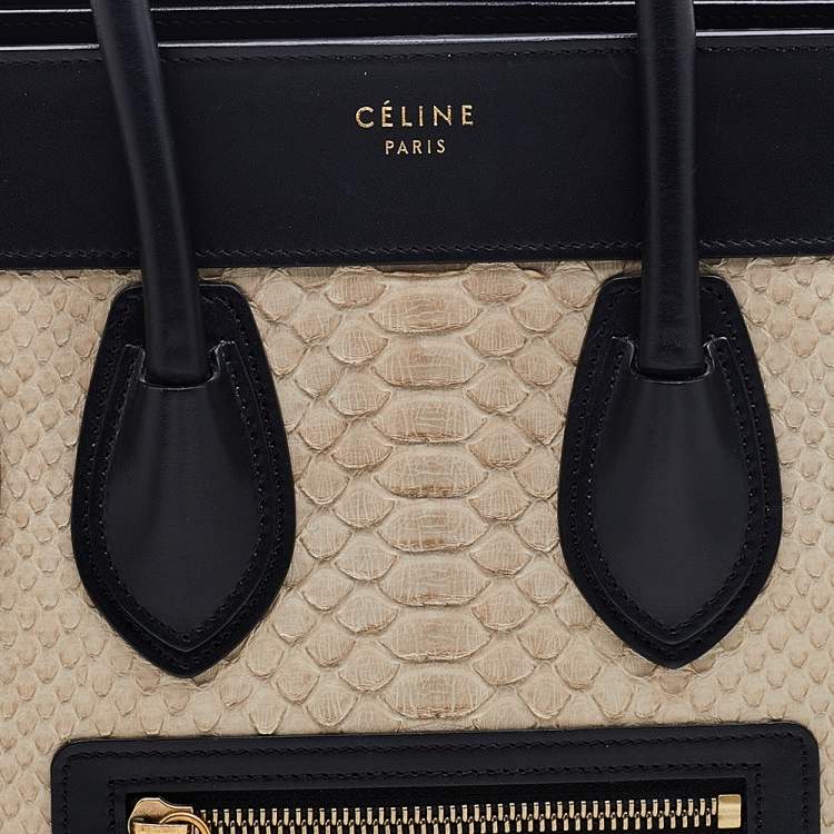 Pre Owned Celine Tri Color Python And Leather Micro Luggage Tote
