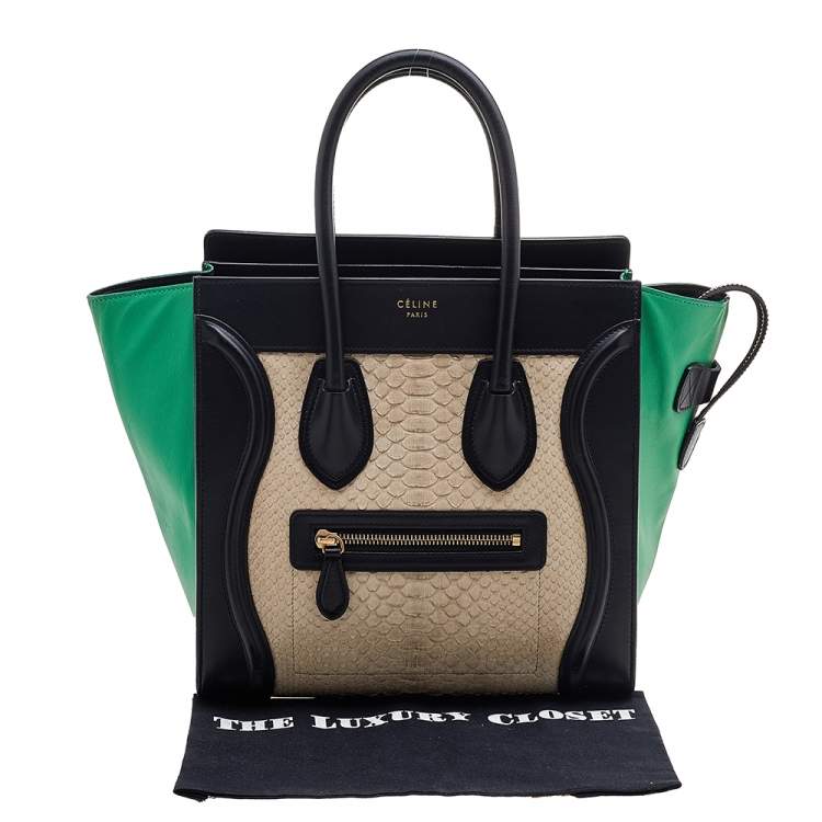 Pre Owned Celine Tri Color Python And Leather Micro Luggage Tote