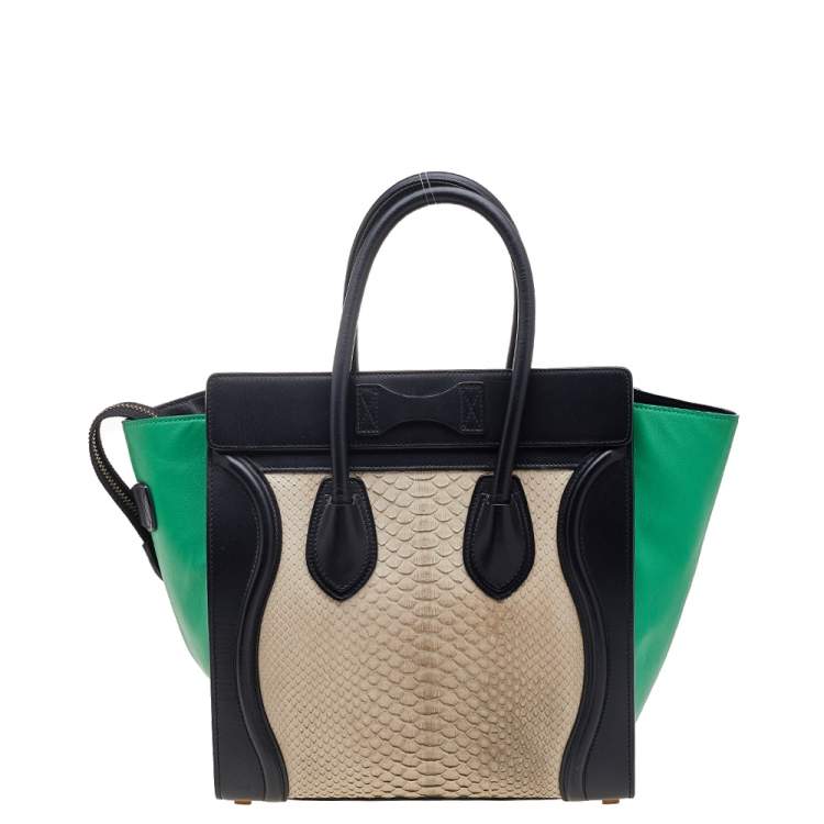 Pre Owned Celine Tri Color Python And Leather Micro Luggage Tote