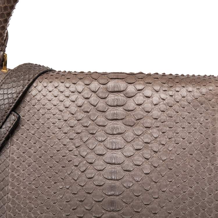 Pre Owned Celine Burgundy/Grey Python and Suede Medium Trapeze Top Handle Bag