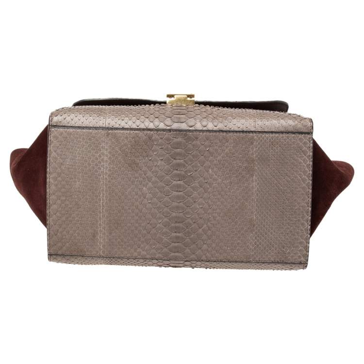 Pre Owned Celine Burgundy/Grey Python and Suede Medium Trapeze Top Handle Bag
