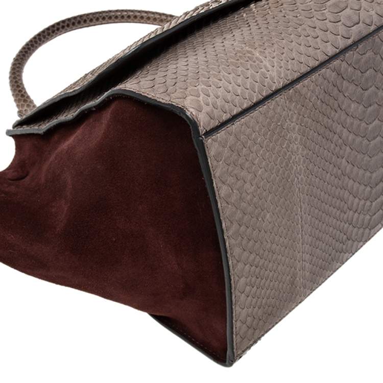 Pre Owned Celine Burgundy/Grey Python and Suede Medium Trapeze Top Handle Bag