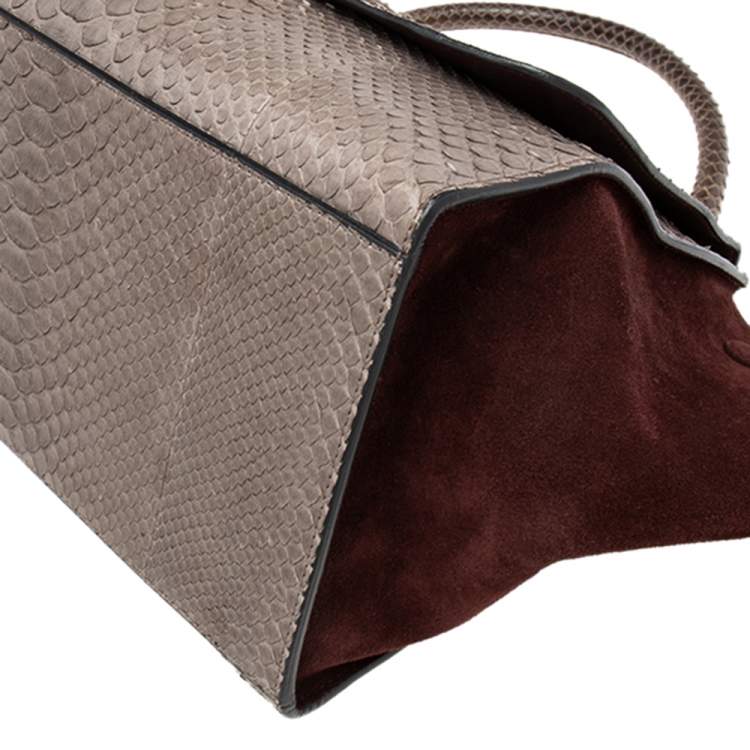 Pre Owned Celine Burgundy/Grey Python and Suede Medium Trapeze Top Handle Bag