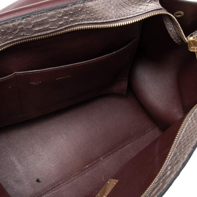 Pre Owned Celine Burgundy/Grey Python and Suede Medium Trapeze Top Handle Bag