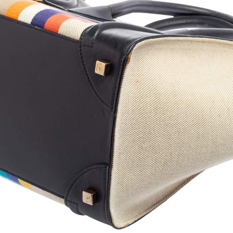 Pre Owned Celine Multicolor Stripe Canvas and Leather Mini Luggage Tote