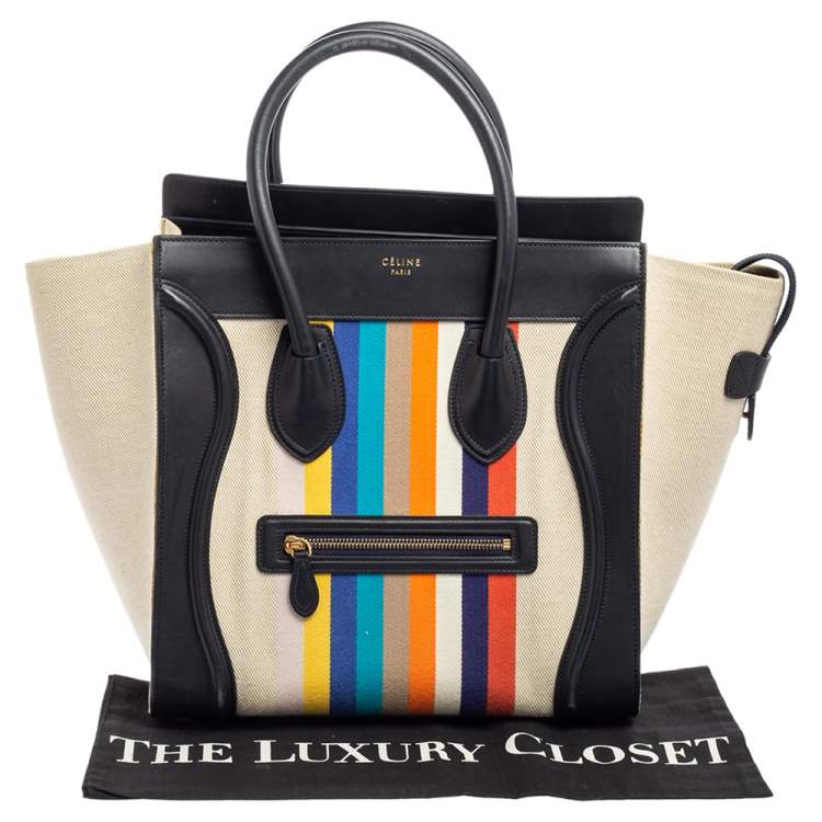 Pre Owned Celine Multicolor Stripe Canvas and Leather Mini Luggage Tote