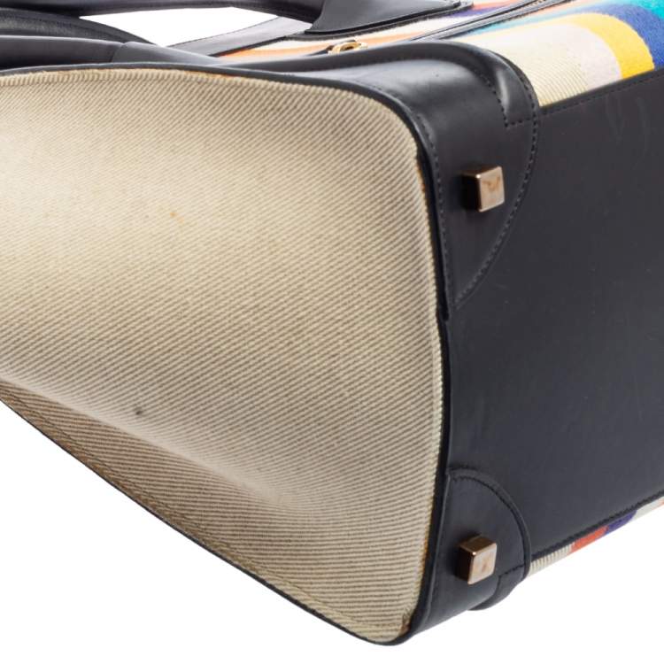 Pre Owned Celine Multicolor Stripe Canvas and Leather Mini Luggage Tote