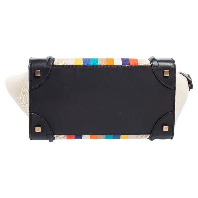 Pre Owned Celine Multicolor Stripe Canvas and Leather Mini Luggage Tote
