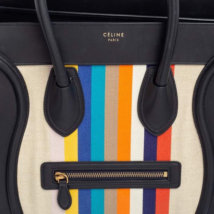 Pre Owned Celine Multicolor Stripe Canvas and Leather Mini Luggage Tote