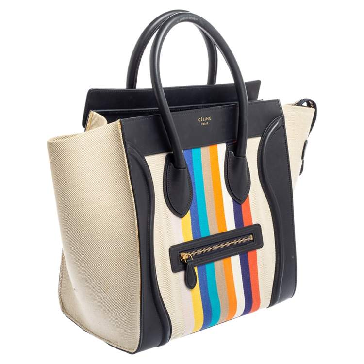 Pre Owned Celine Multicolor Stripe Canvas and Leather Mini Luggage Tote