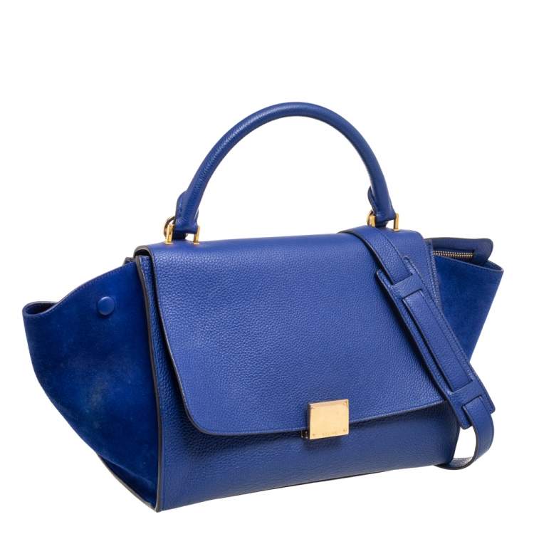 Pre Owned Celine Blue Suede and Leather Small Trapeze Bag