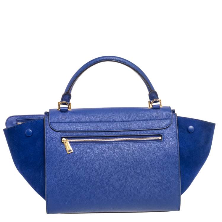 Pre Owned Celine Blue Suede and Leather Small Trapeze Bag