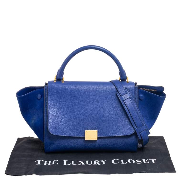 Pre Owned Celine Blue Suede and Leather Small Trapeze Bag
