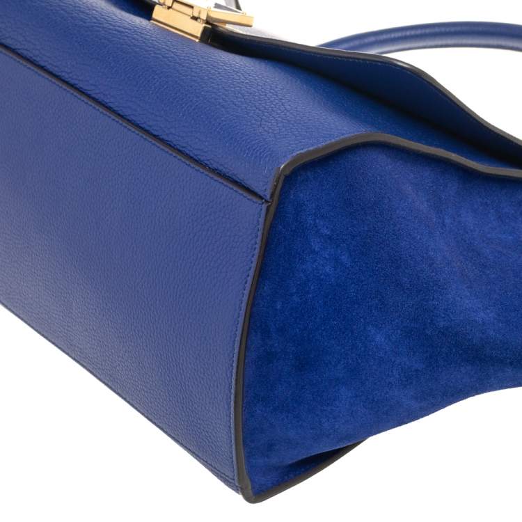 Pre Owned Celine Blue Suede and Leather Small Trapeze Bag