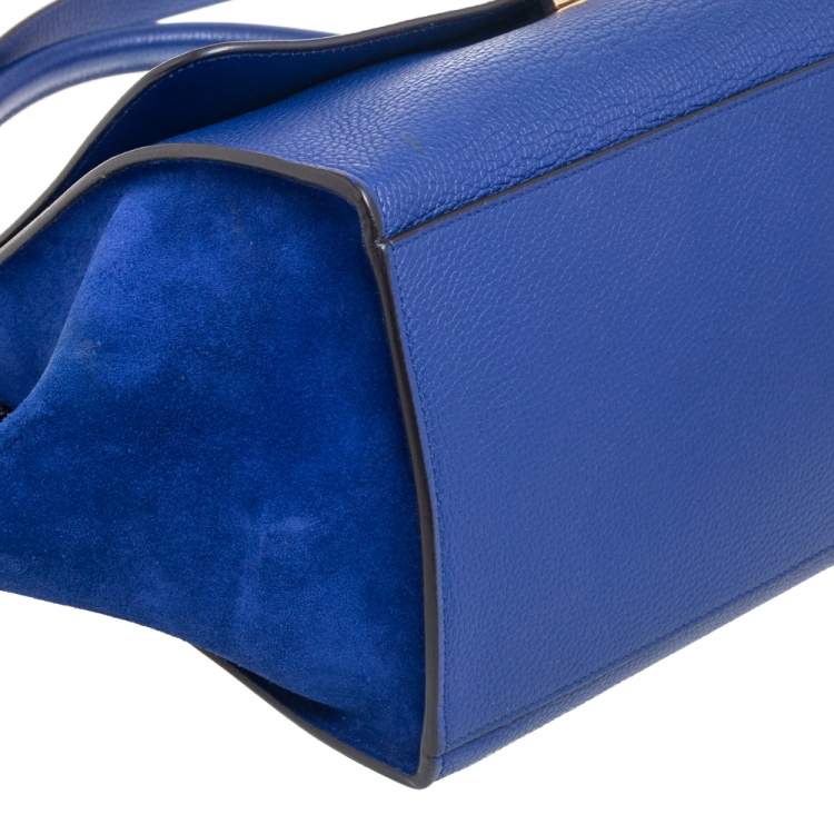 Pre Owned Celine Blue Suede and Leather Small Trapeze Bag
