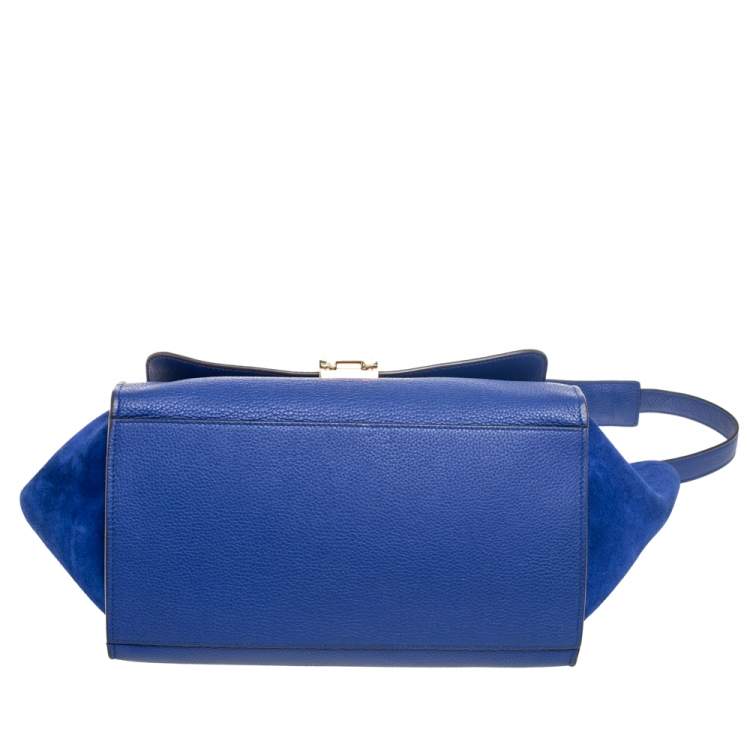 Pre Owned Celine Blue Suede and Leather Small Trapeze Bag
