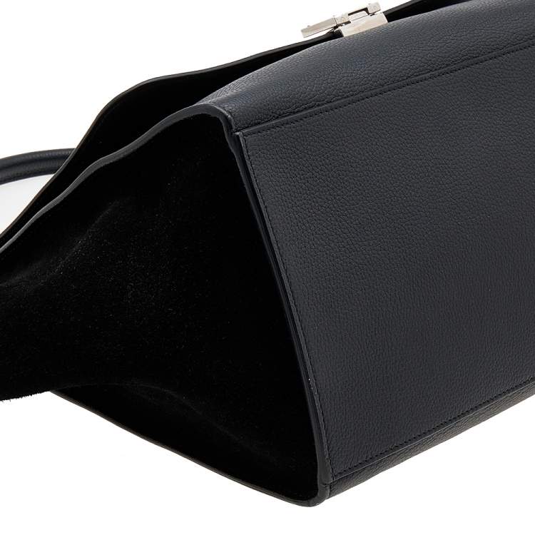Pre Owned Celine Black Leather and Suede Large Trapeze Top Handle Bag