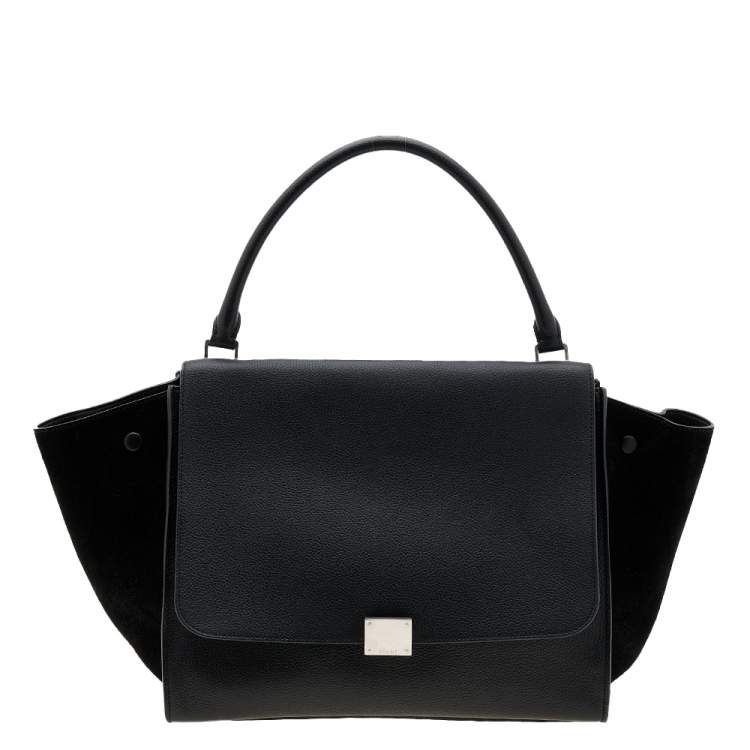 Pre Owned Celine Black Leather and Suede Large Trapeze Top Handle Bag