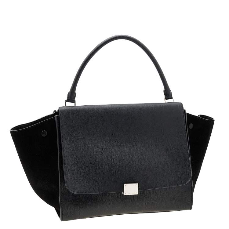 Pre Owned Celine Black Leather and Suede Large Trapeze Top Handle Bag