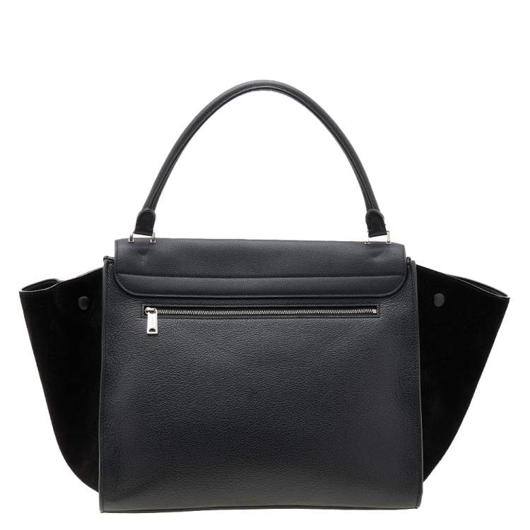 Pre Owned Celine Black Leather and Suede Large Trapeze Top Handle Bag