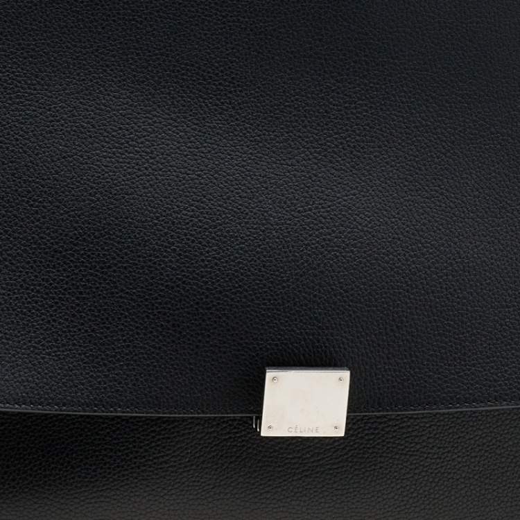 Pre Owned Celine Black Leather and Suede Large Trapeze Top Handle Bag