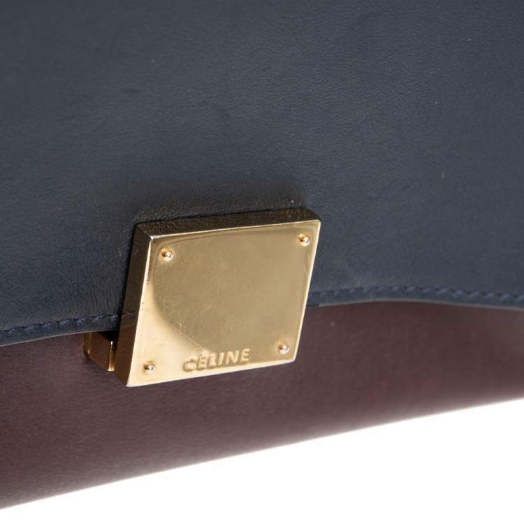 Pre Owned Celine Tri-Color Leather And Suede Large Trapeze Top Handle Bag