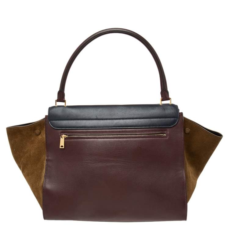 Pre Owned Celine Tri-Color Leather And Suede Large Trapeze Top Handle Bag