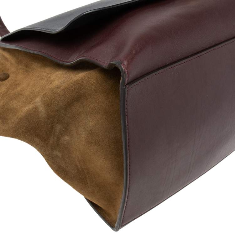 Pre Owned Celine Tri-Color Leather And Suede Large Trapeze Top Handle Bag