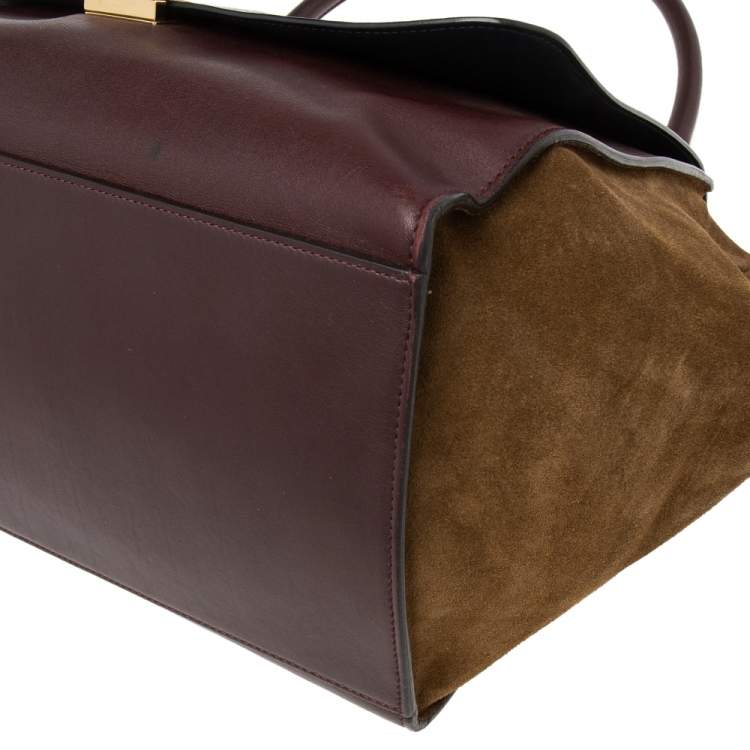 Pre Owned Celine Tri-Color Leather And Suede Large Trapeze Top Handle Bag