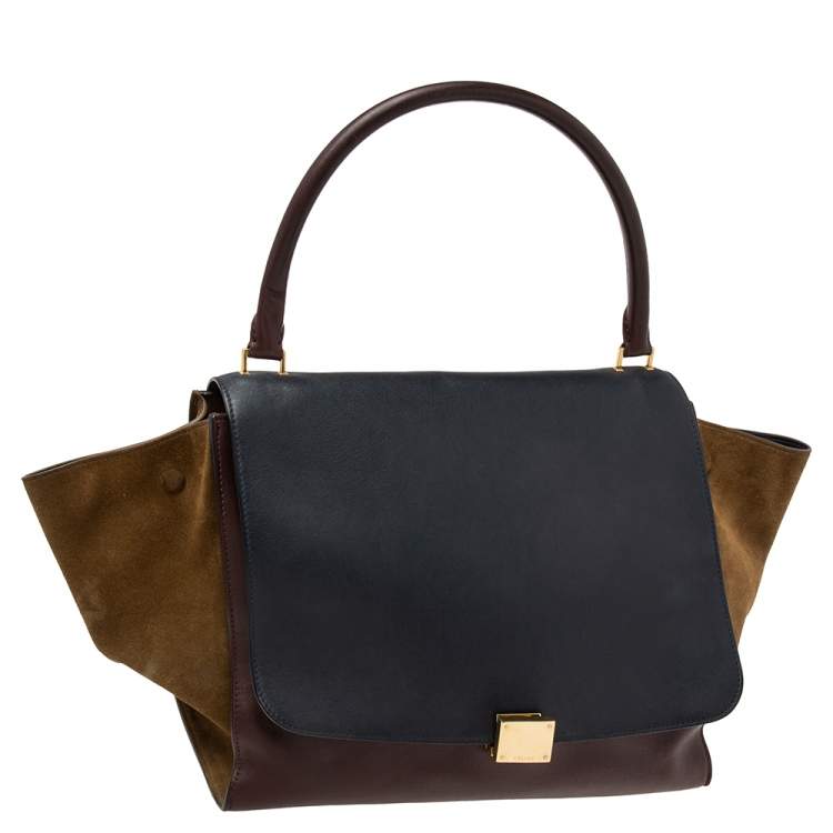 Pre Owned Celine Tri-Color Leather And Suede Large Trapeze Top Handle Bag