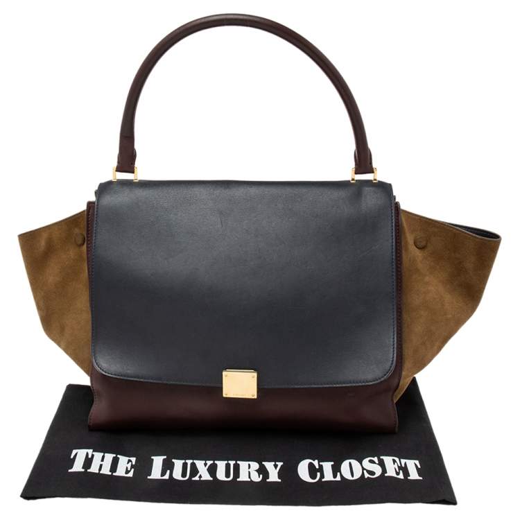 Pre Owned Celine Tri-Color Leather And Suede Large Trapeze Top Handle Bag