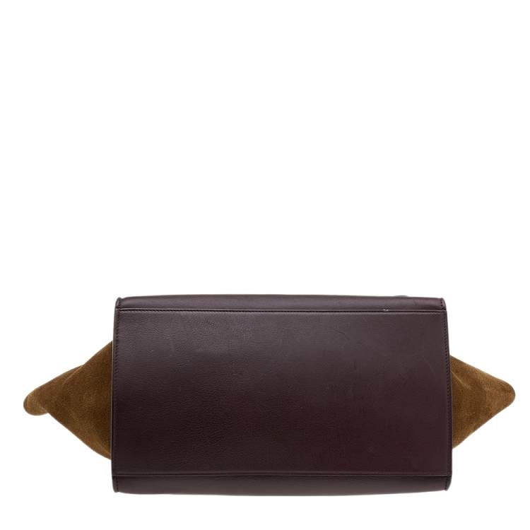 Pre Owned Celine Tri-Color Leather And Suede Large Trapeze Top Handle Bag