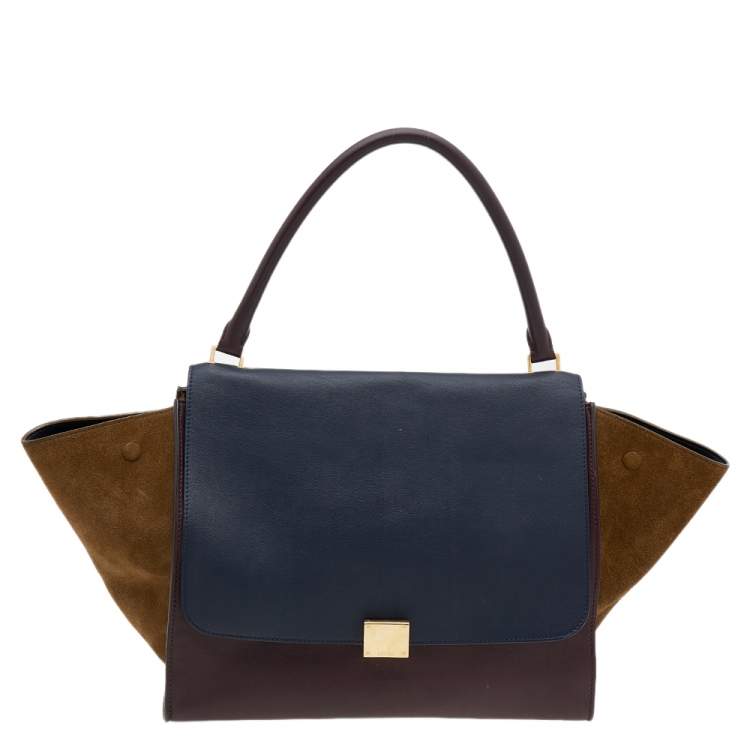 Pre Owned Celine Tri-Color Leather And Suede Large Trapeze Top Handle Bag