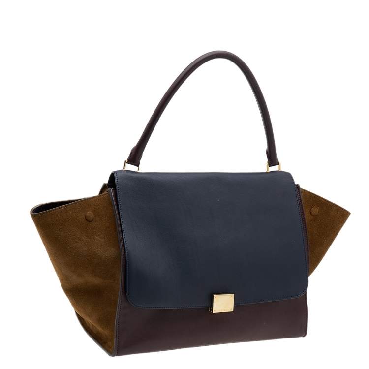Pre Owned Celine Tri-Color Leather And Suede Large Trapeze Top Handle Bag